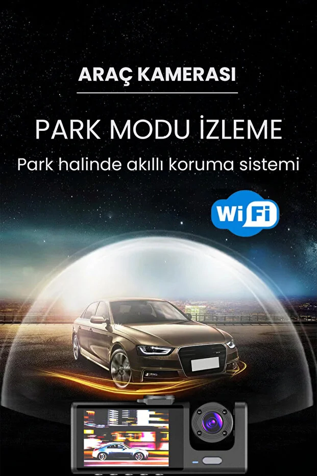 Full HD 1080P Araç İçi Kamera 170° Geniş Açı Gece Görüşlü Döngüsel Kayıt 3 Kanallı Dash Cam